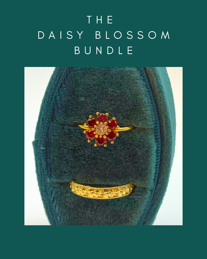 Everblossom + Red Daisy Stacking Ring Set