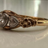 Victorian Revival Heart Ring • 14k Yellow & White Gold • Old Mine Cut Diamond