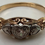 Victorian Revival Heart Ring • 14k Yellow & White Gold • Old Mine Cut Diamond