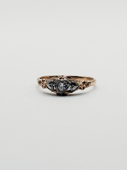 Victorian Revival Heart Ring • 14k Yellow & White Gold • Old Mine Cut Diamond