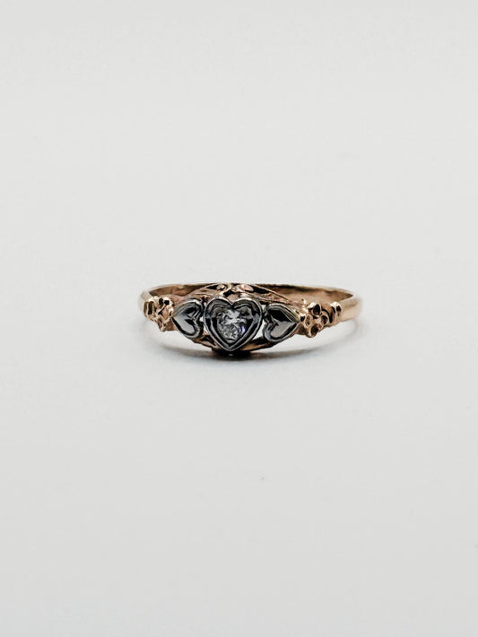 Victorian Revival Heart Ring • 14k Yellow & White Gold • Old Mine Cut Diamond