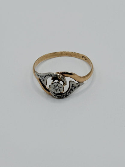 Tourbillon Style Swirl Diamond Ring • 18k Yellow & White Gold