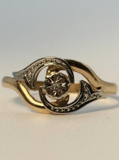 Tourbillon Style Swirl Diamond Ring • 18k Yellow & White Gold