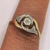Tourbillon Style Swirl Diamond Ring • 18k Yellow & White Gold