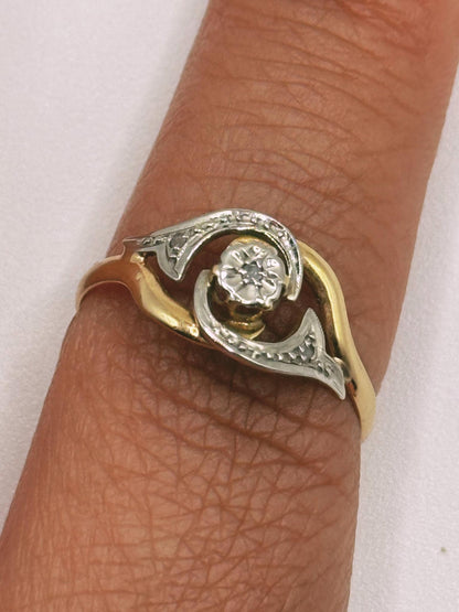 Tourbillon Style Swirl Diamond Ring • 18k Yellow & White Gold