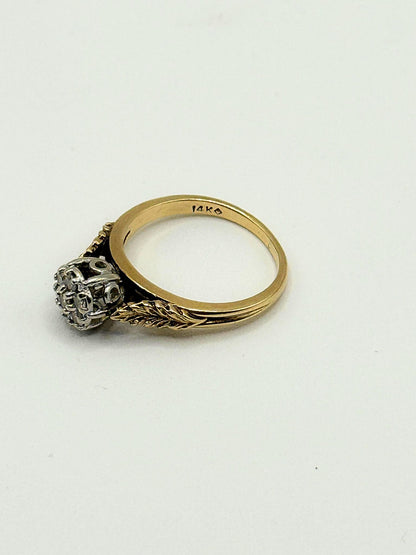 Victorian Style Diamond Daisy Cluster Ring • 14k Gold Vintage Ring