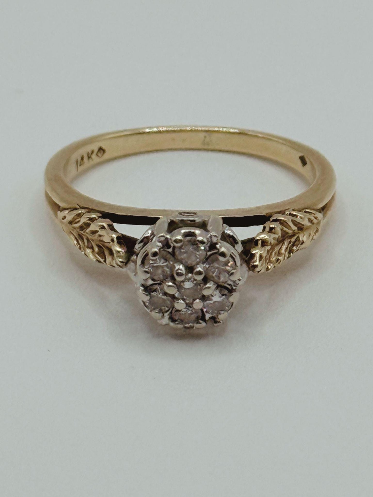 Victorian Style Diamond Daisy Cluster Ring • 14k Gold Vintage Ring