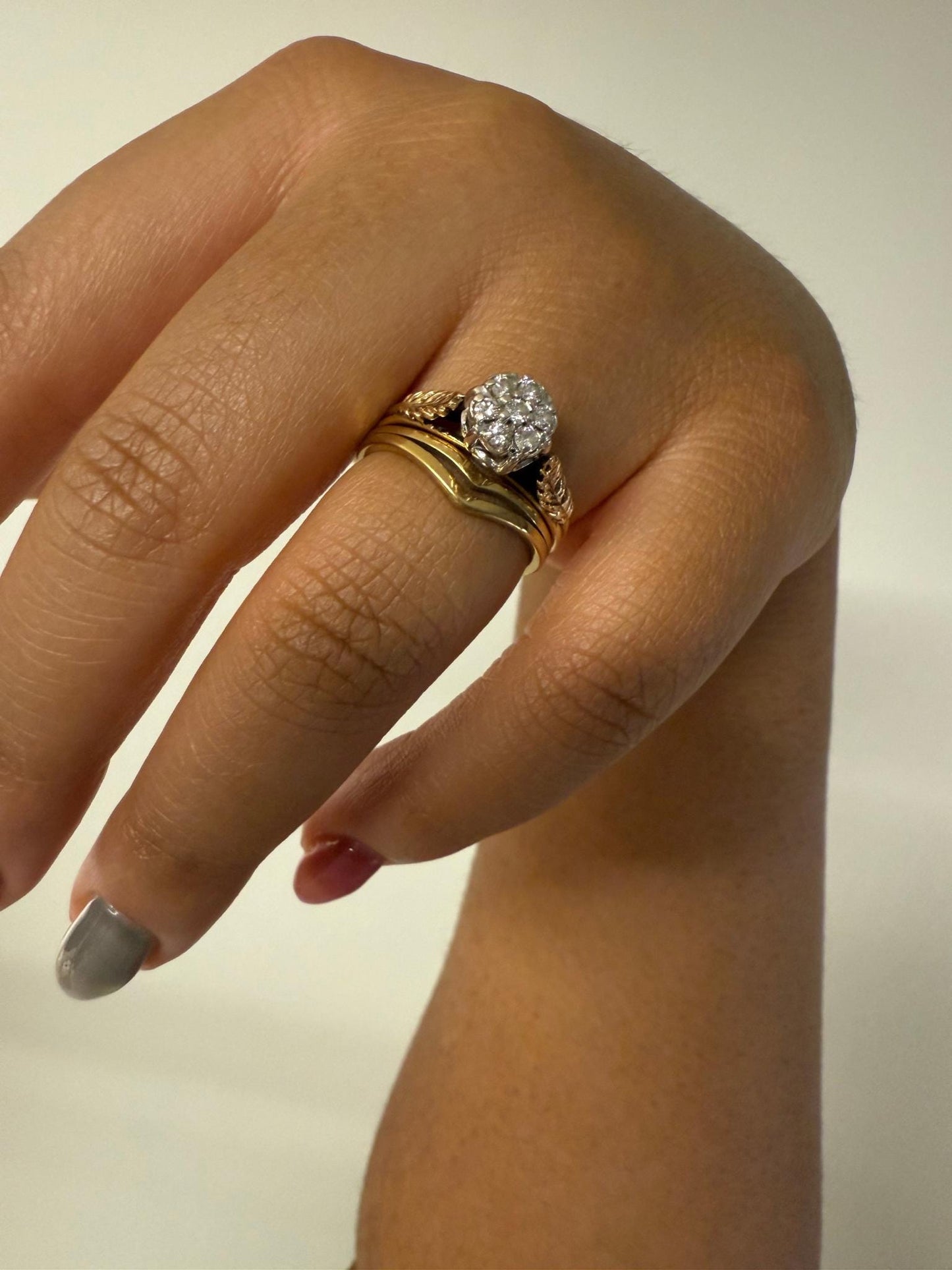 Victorian Style Diamond Daisy Cluster Ring • 14k Gold Vintage Ring