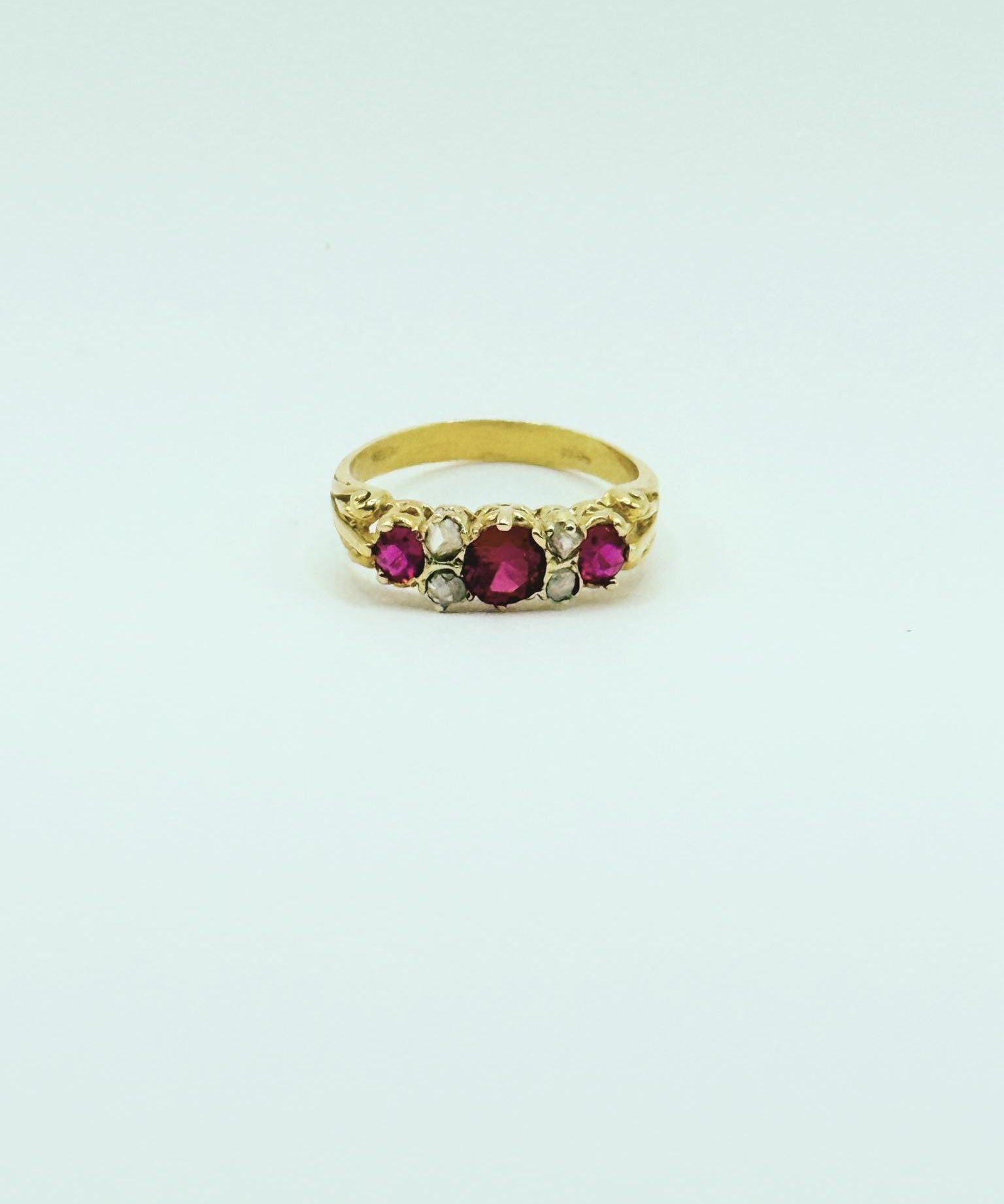 9ct Yellow Gold Ruby & Diamond Half Hoop Ring • English Vintage Style