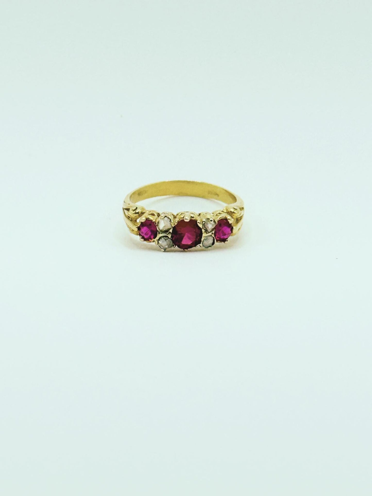 9ct Yellow Gold Ruby & Diamond Half Hoop Ring • English Vintage Style