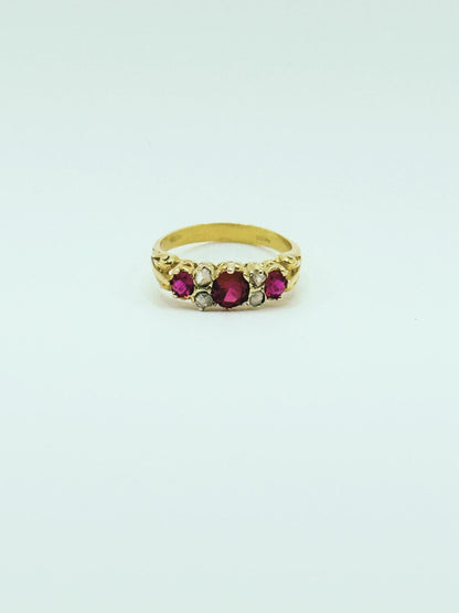 9ct Yellow Gold Ruby & Diamond Half Hoop Ring • English Vintage Style