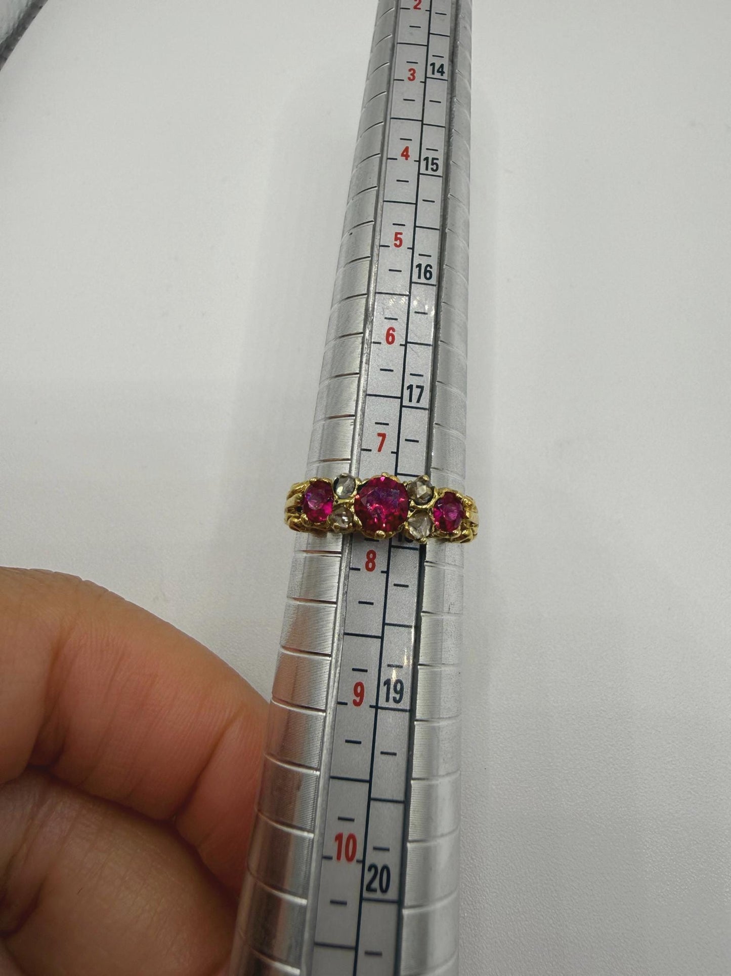 9ct Yellow Gold Ruby & Diamond Half Hoop Ring • English Vintage Style