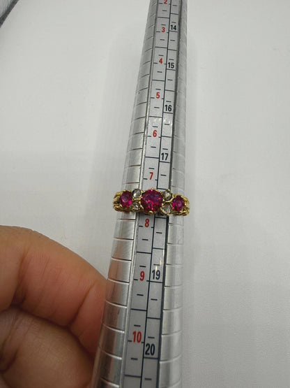 9ct Yellow Gold Ruby & Diamond Half Hoop Ring • English Vintage Style