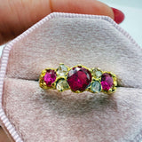 9ct Yellow Gold Ruby & Diamond Half Hoop Ring • English Vintage Style