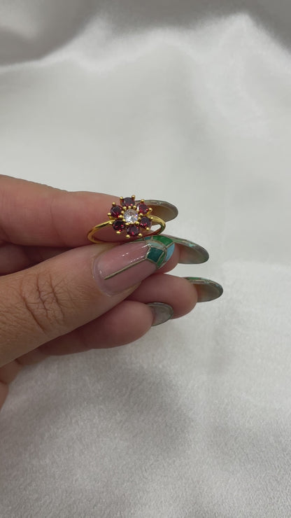 Red Daisy Cluster Ring