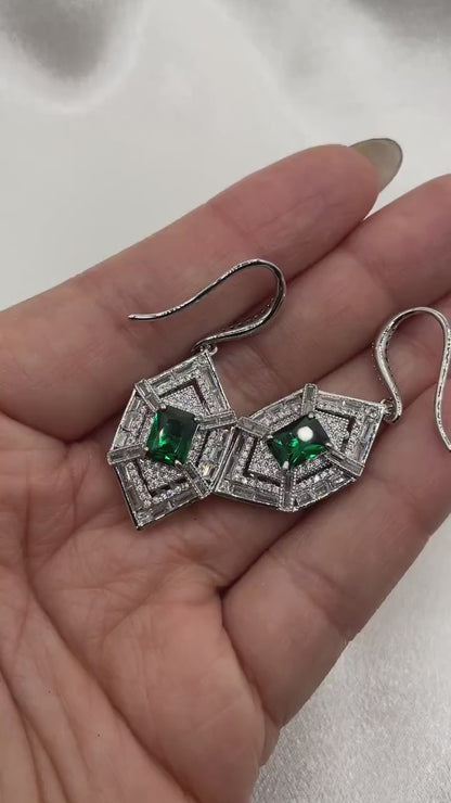 Green Art Deco Drop Earrings