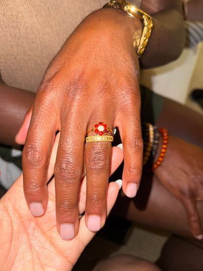 Everblossom + Red Daisy Stacking Ring Set