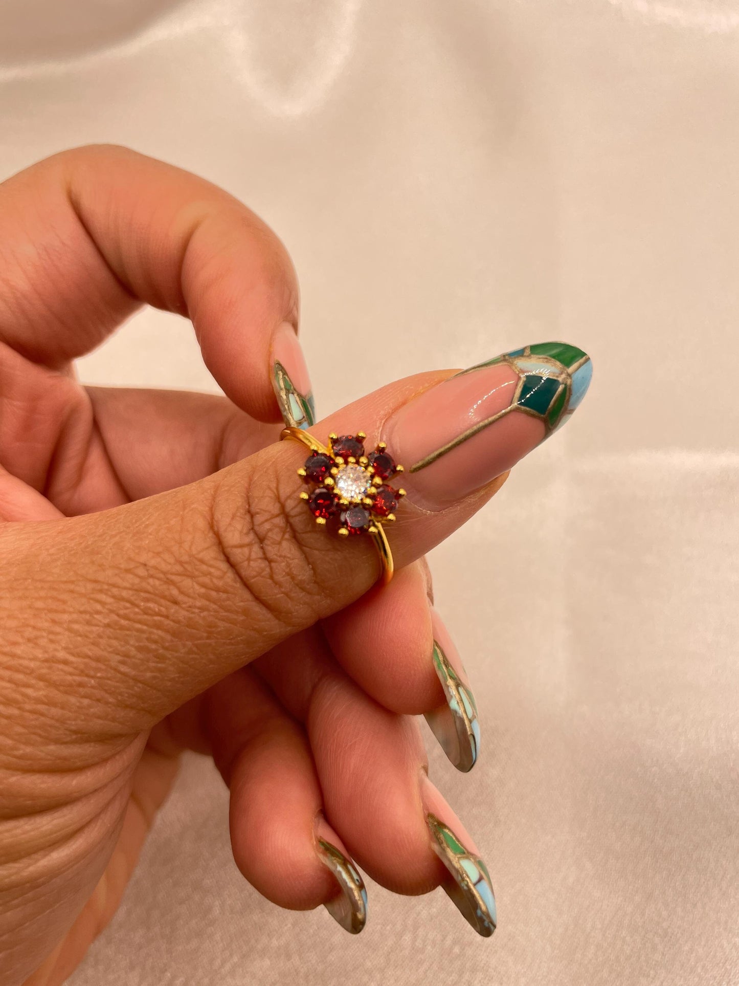 Red Daisy Cluster Ring