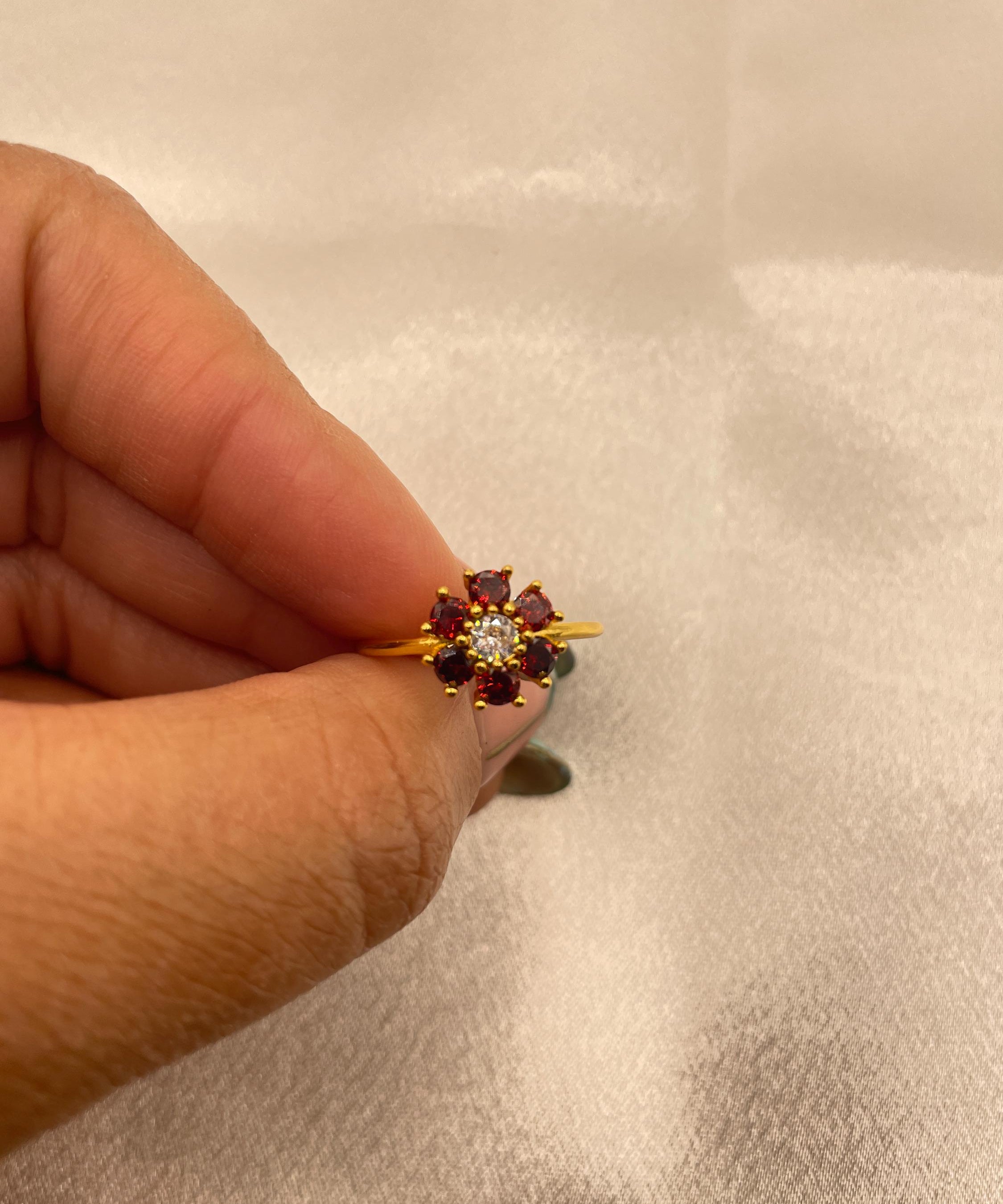 Red Daisy Cluster Ring